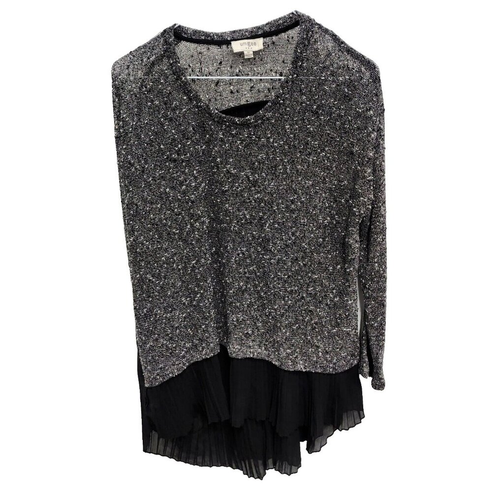 Umgee Womens BOHO Tunic Top Medium Black Gray Marled Open Knit Minimalist